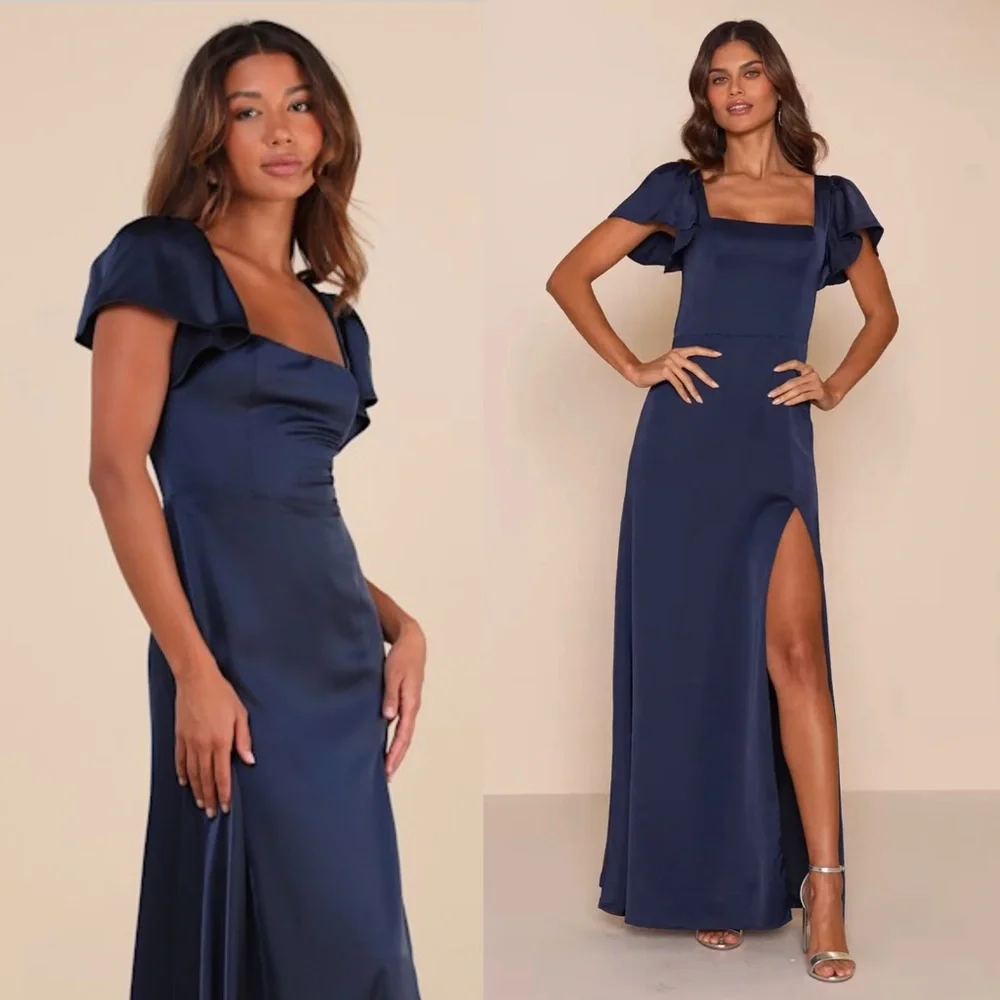 NWT LULUS Satin Square Neck Flutter Short‎ Sleeve Wedding Guest Formal Gown 3X